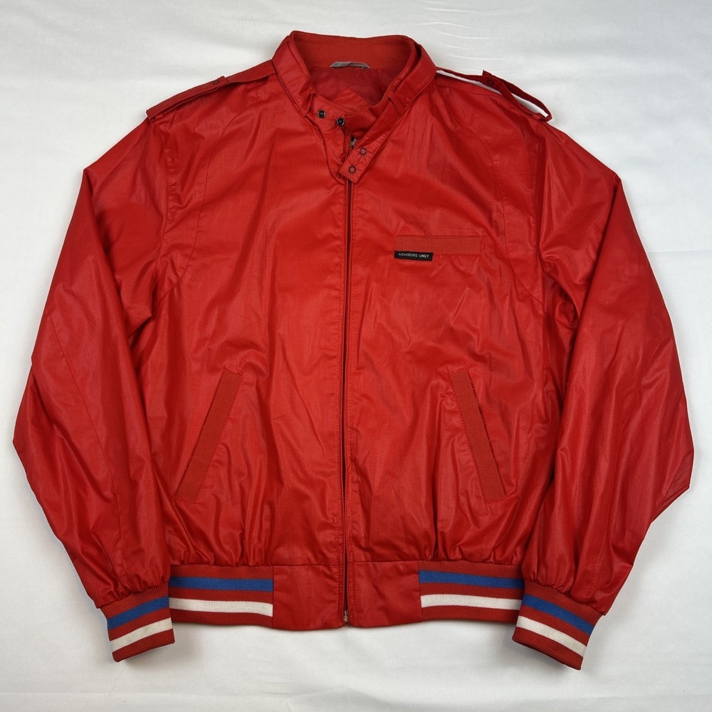 VTG Members Only Jacket Size 42 Red Striped Cuffs Trim Windbreaker Men's 80's